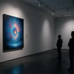AI-generated canvas glowing in a contemporary gallery