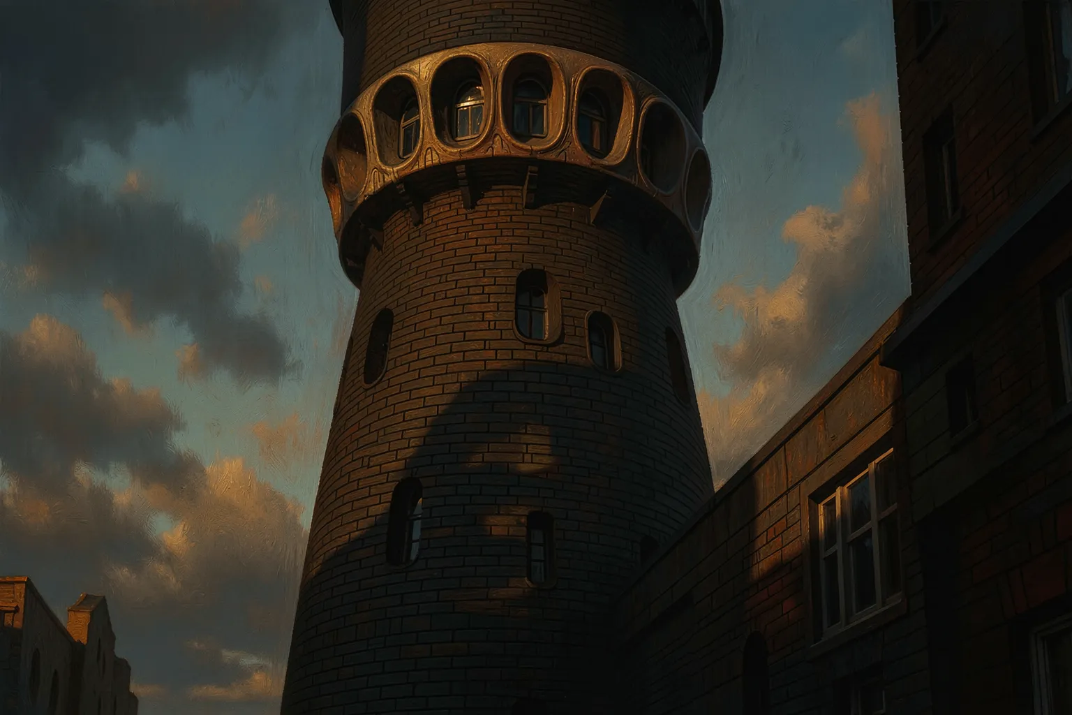 Expressionist brick tower in the style of Mendelsohn's Einstein Tower