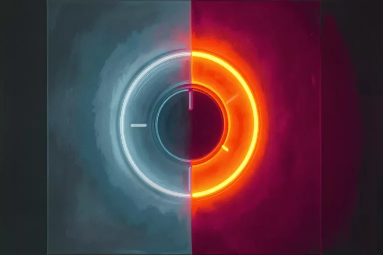 Split abstract dial showing soft diffusion versus oversaturated CFG burn