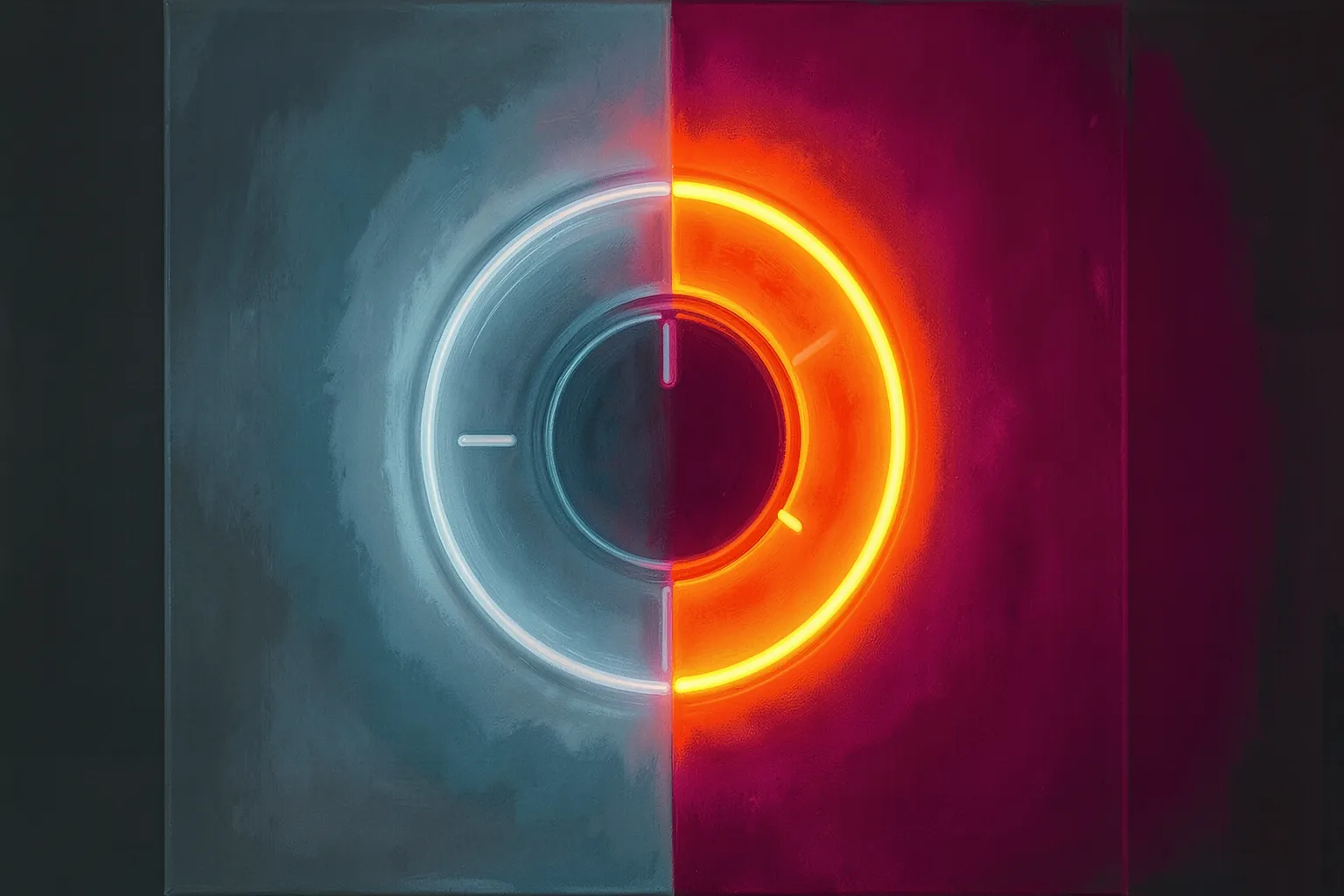 Split abstract dial showing soft diffusion versus oversaturated CFG burn